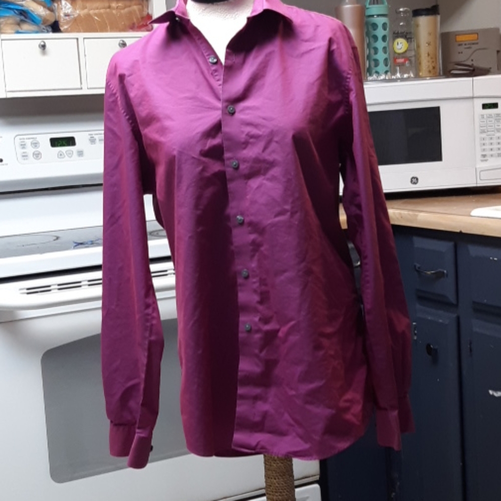 Womens Shirt Sz Plus 16 Button down long sleeve Blouse Purple Plum Long Sleeve